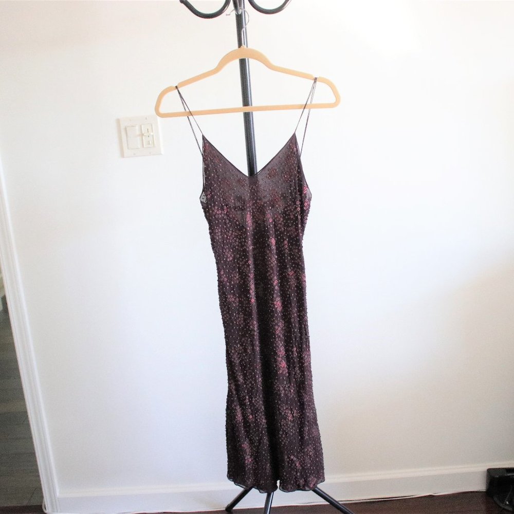 Calvin Klein Purple Beaded Sheath 100% Silk Dress